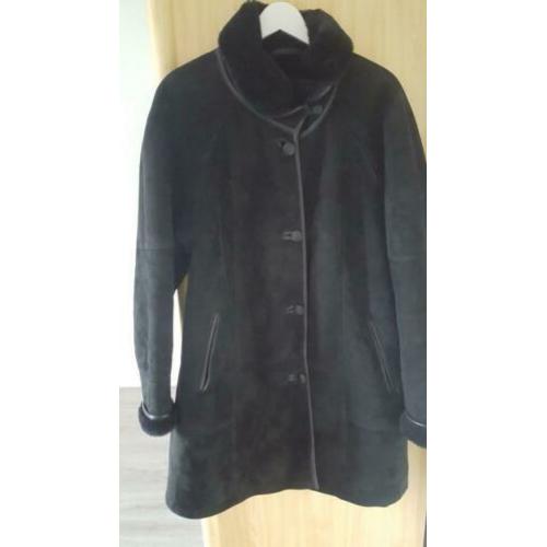 Vintage mantel Jacques Jekel zwart (lammy coat) suede