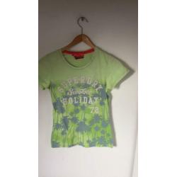 Superdry t shirt geel groen met print maat M zgan