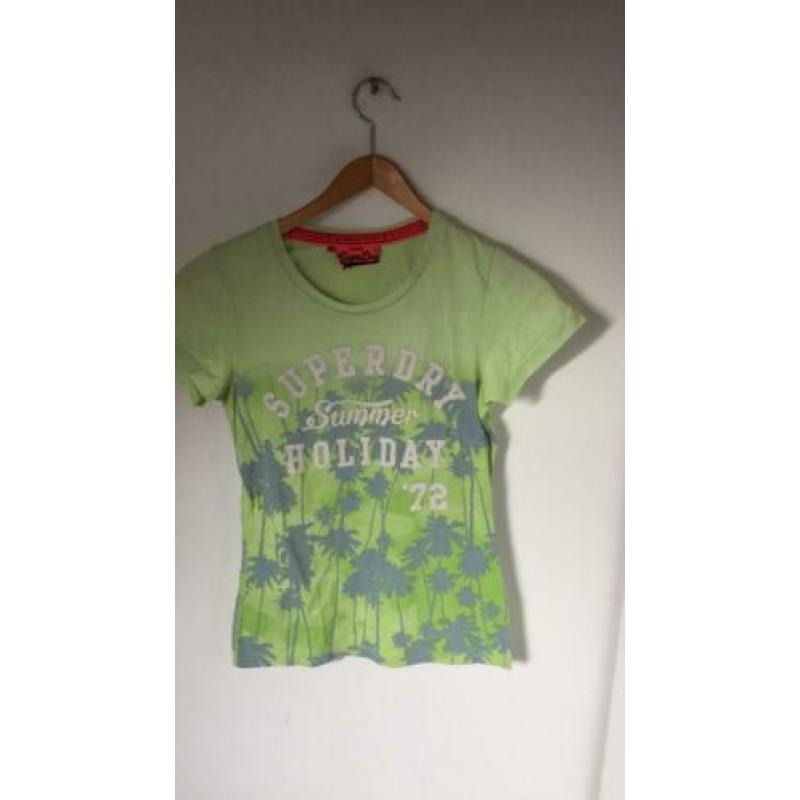 Superdry t shirt geel groen met print maat M zgan