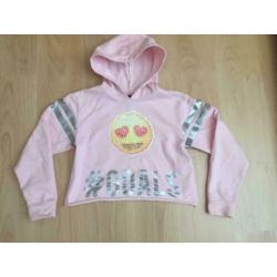 Roze kort hoodie trui met omkeerbare Smiley pailletten 146
