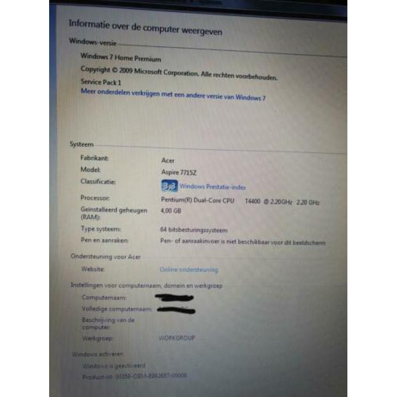 Acer Aspire 7715Z, Pentium Dual processor, 4GB RAM, oplader