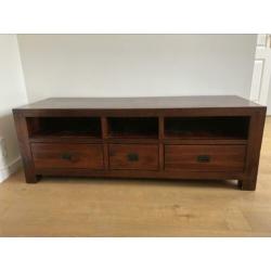Massief houten tv meubel + salontafel