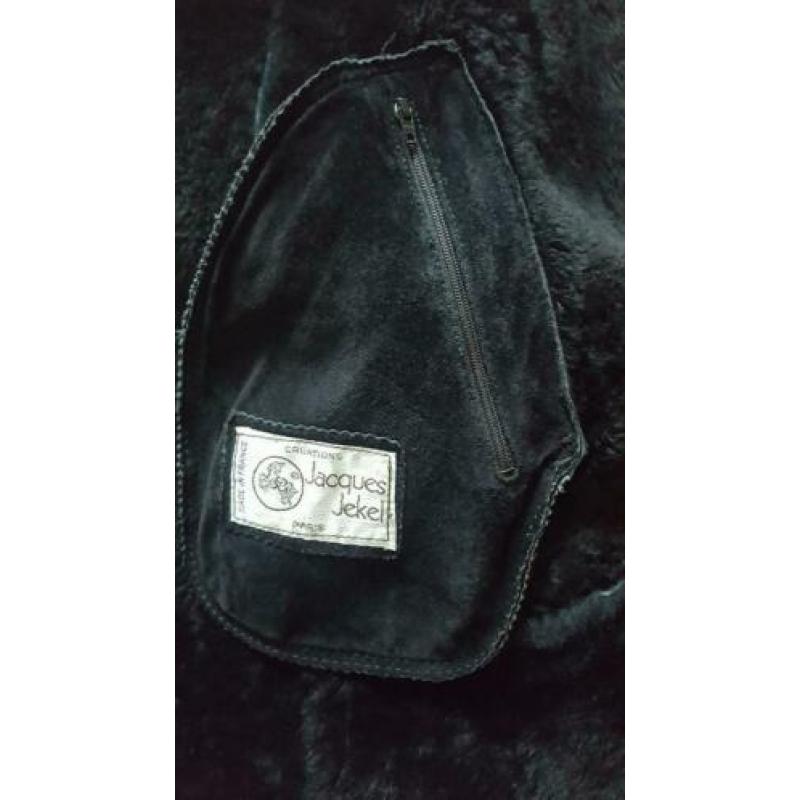 Vintage mantel Jacques Jekel zwart (lammy coat) suede