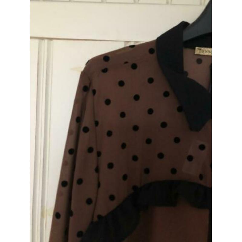 DENNY ROSE blouse bruin met bolletjes mt 34, 36 en 42