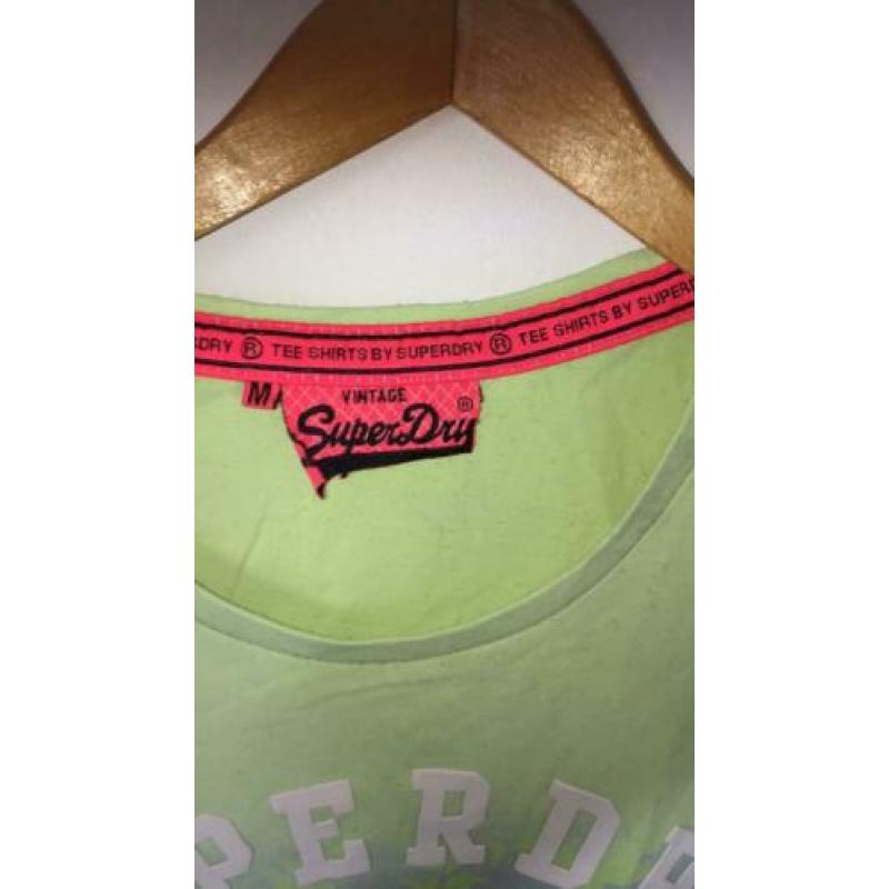 Superdry t shirt geel groen met print maat M zgan