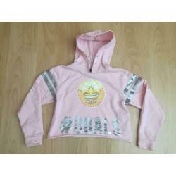 Roze kort hoodie trui met omkeerbare Smiley pailletten 146