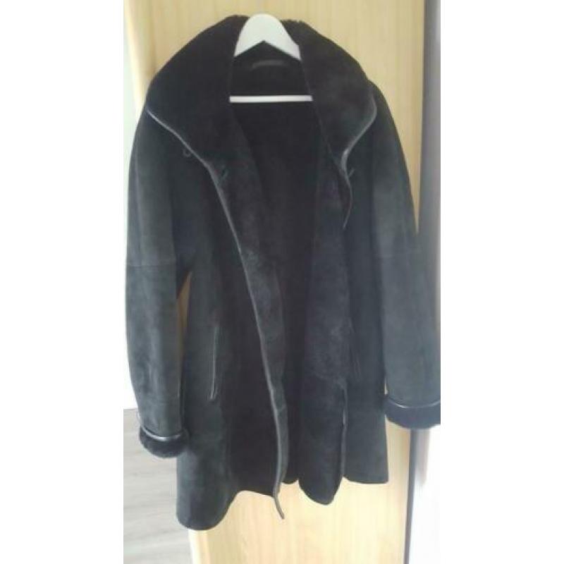 Vintage mantel Jacques Jekel zwart (lammy coat) suede