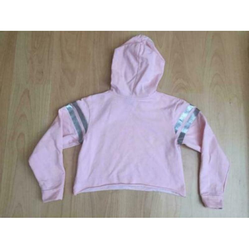 Roze kort hoodie trui met omkeerbare Smiley pailletten 146