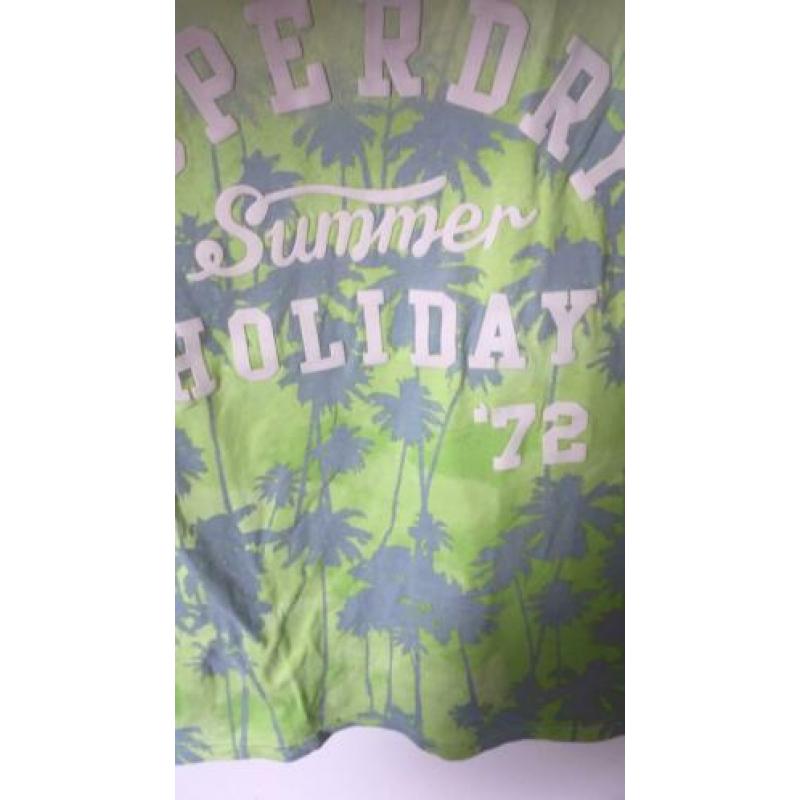 Superdry t shirt geel groen met print maat M zgan