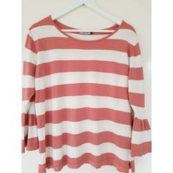 Zgan! TOP "spirit" streep wit roze shirt mt l /40