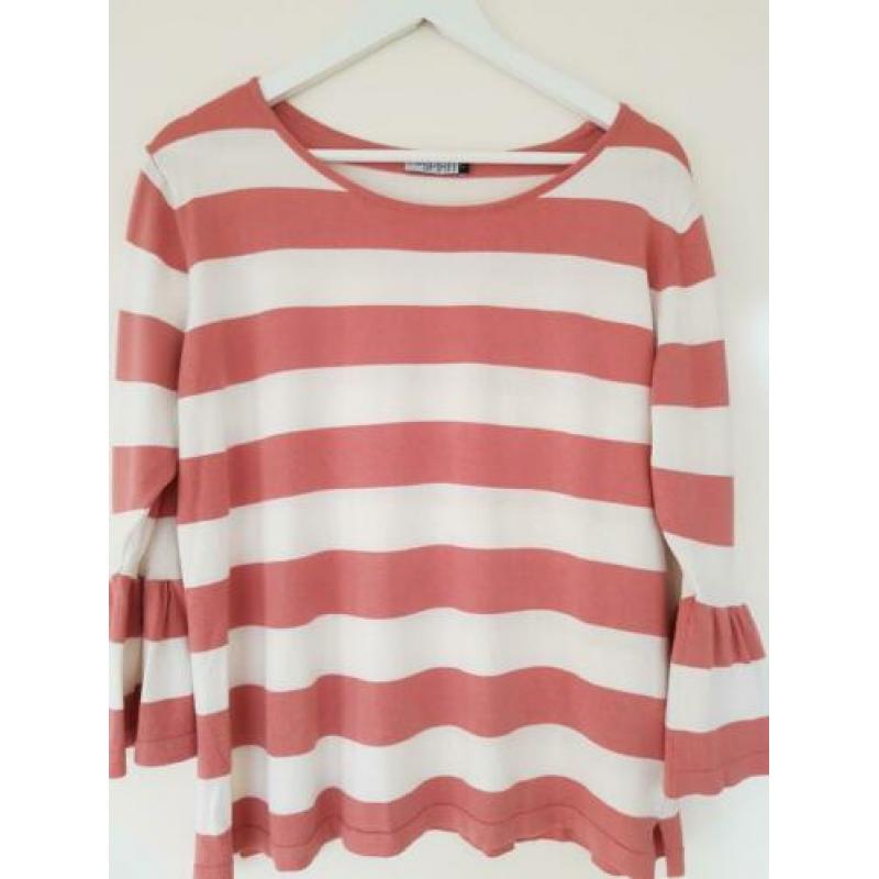 Zgan! TOP "spirit" streep wit roze shirt mt l /40