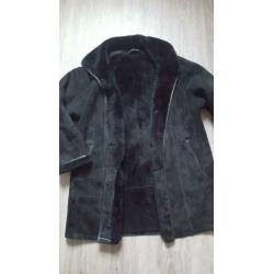 Vintage mantel Jacques Jekel zwart (lammy coat) suede