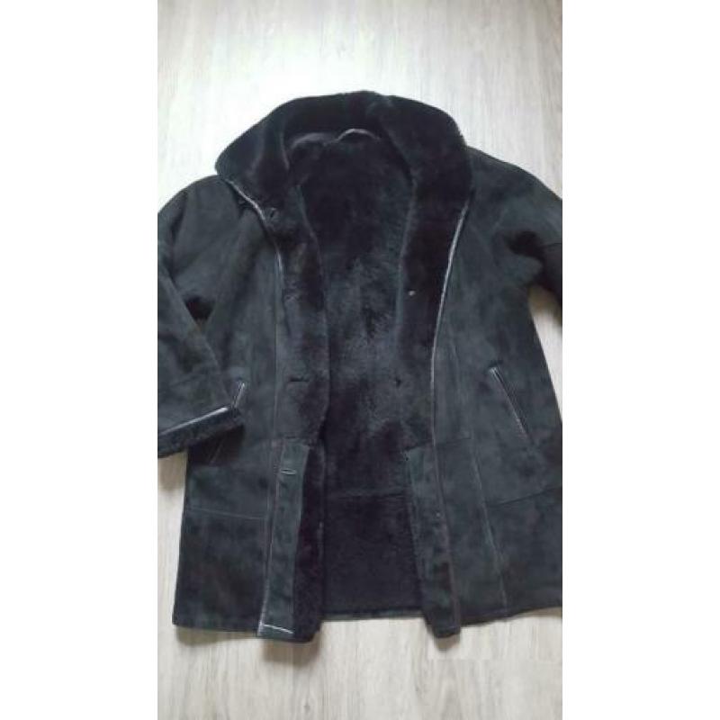 Vintage mantel Jacques Jekel zwart (lammy coat) suede