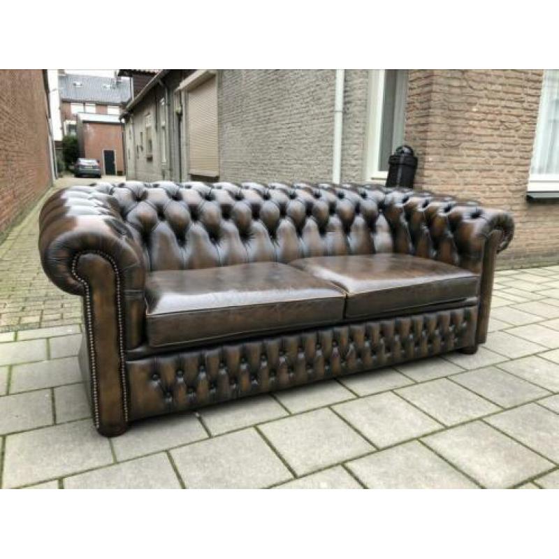 Chesterfield bank bruin gevlamd GRATIS BEZORGD!
