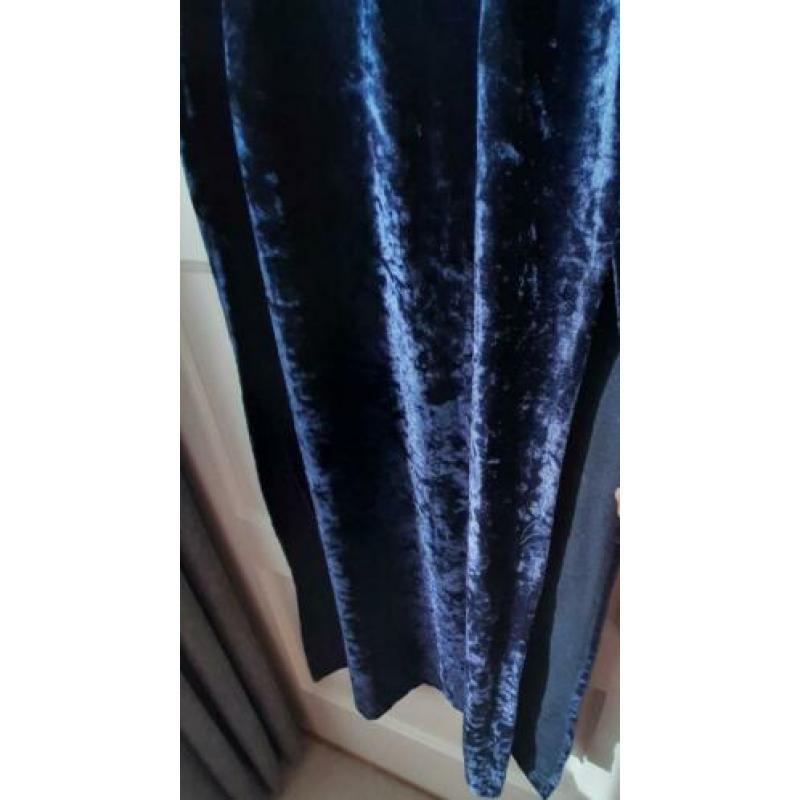 Blue velvet dress, blauwe lange avondjurk M