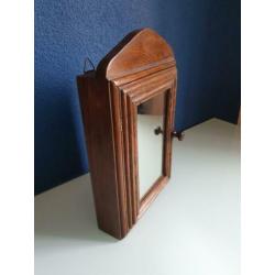 Vintage sleutelkastje eiken hout met spiegel
