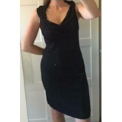 Sisley jersey zomer jurk met watervalhals gedrapeerde hals M