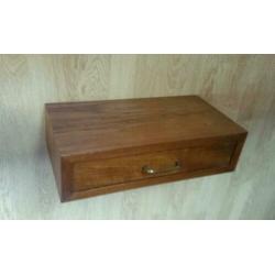vintage zwevend nachtkastje teak lade laatje koper handvat