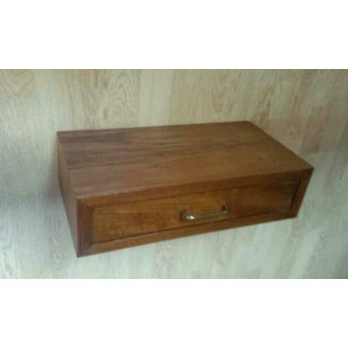 vintage zwevend nachtkastje teak lade laatje koper handvat