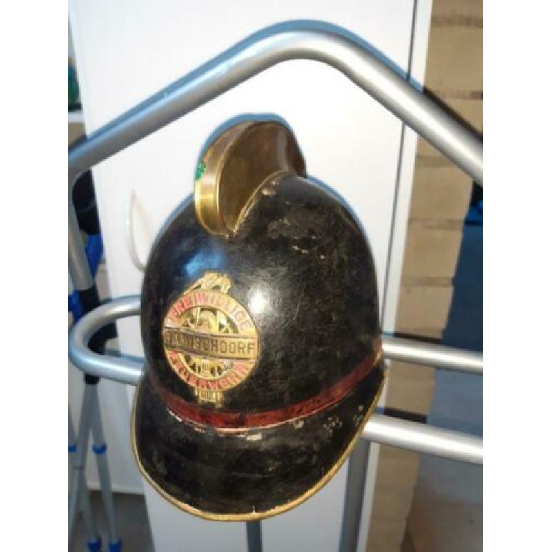 echt oude collectie brandweer helmen koper, leer, ook los