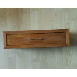 vintage zwevend nachtkastje teak lade laatje koper handvat