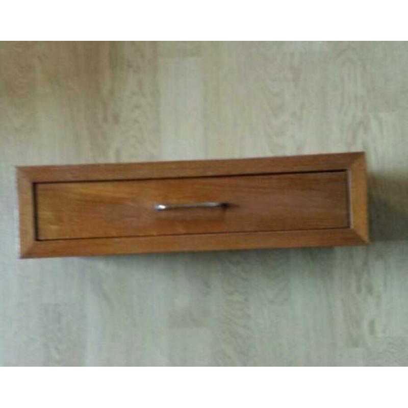 vintage zwevend nachtkastje teak lade laatje koper handvat