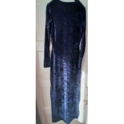 Blue velvet dress, blauwe lange avondjurk M