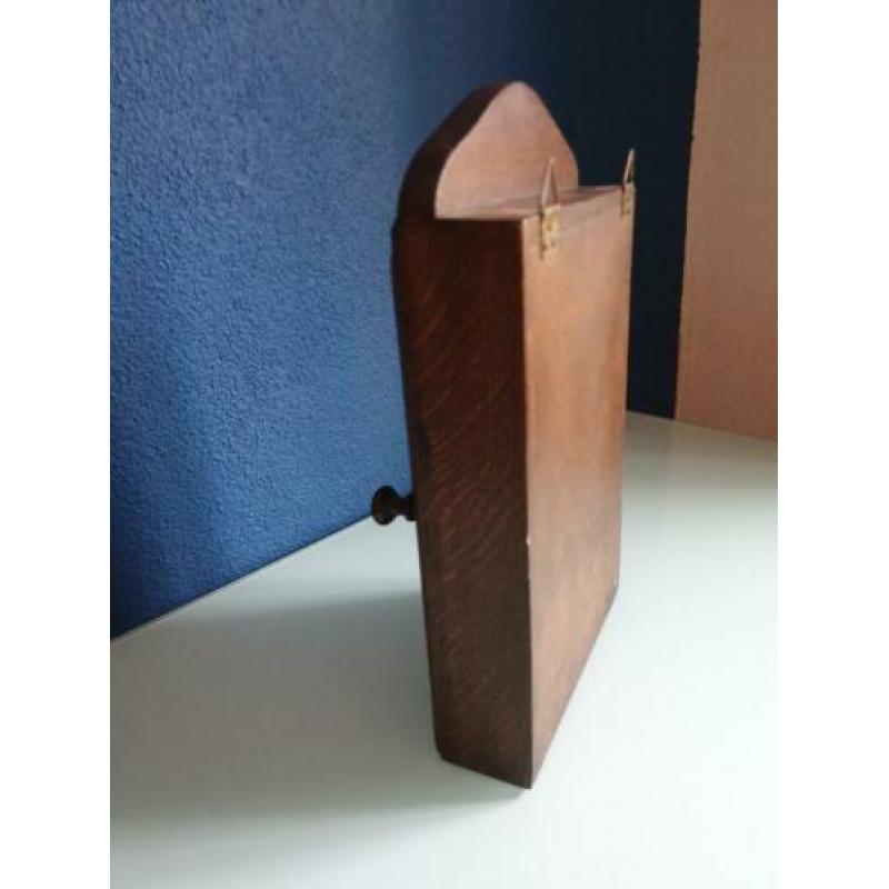 Vintage sleutelkastje eiken hout met spiegel