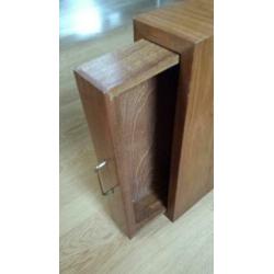 vintage zwevend nachtkastje teak lade laatje koper handvat