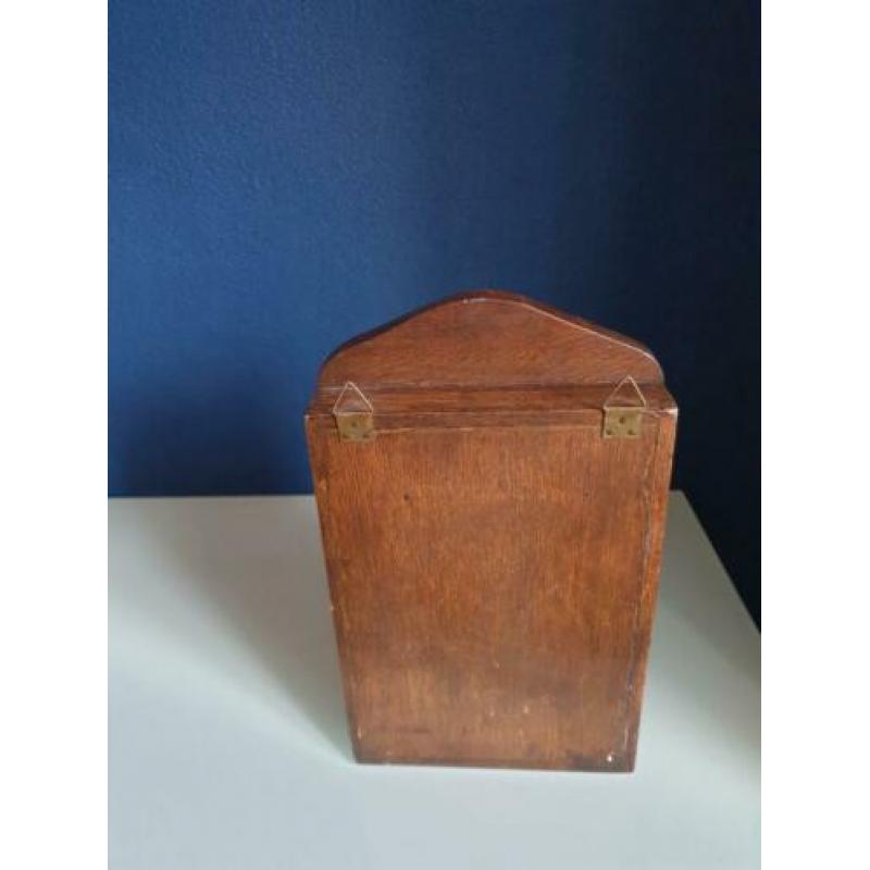 Vintage sleutelkastje eiken hout met spiegel