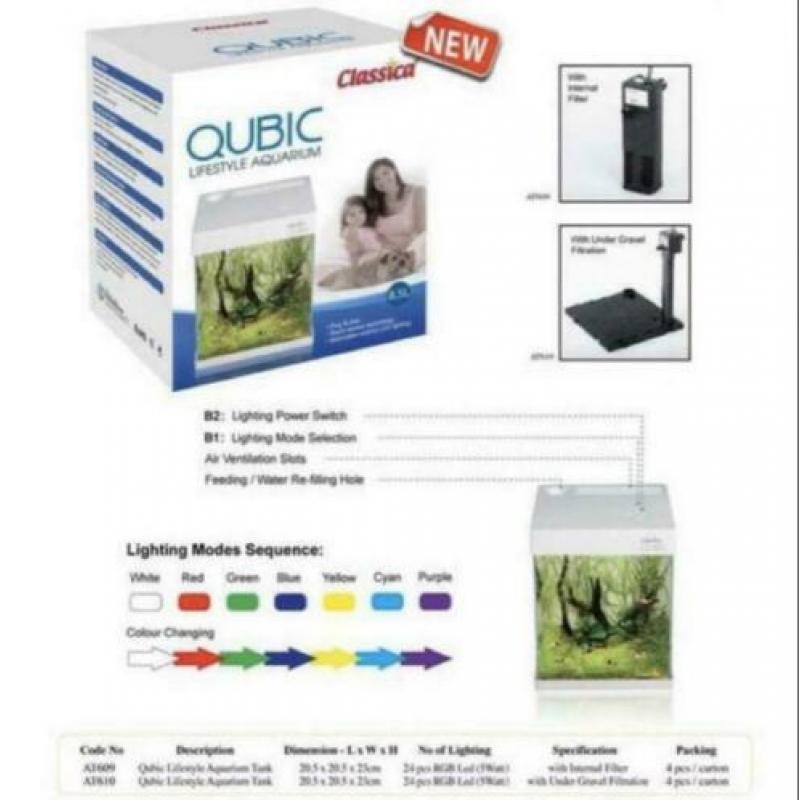 Classica Qubic 2 LED nano aquarium 17L + veel kunstplantjes!