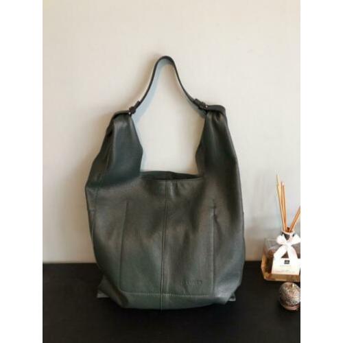 grote Echt leren shopper hand en schouder tas donker groen