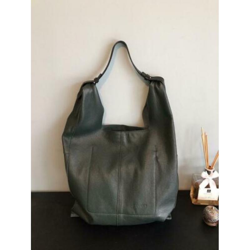 grote Echt leren shopper hand en schouder tas donker groen