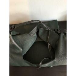 grote Echt leren shopper hand en schouder tas donker groen