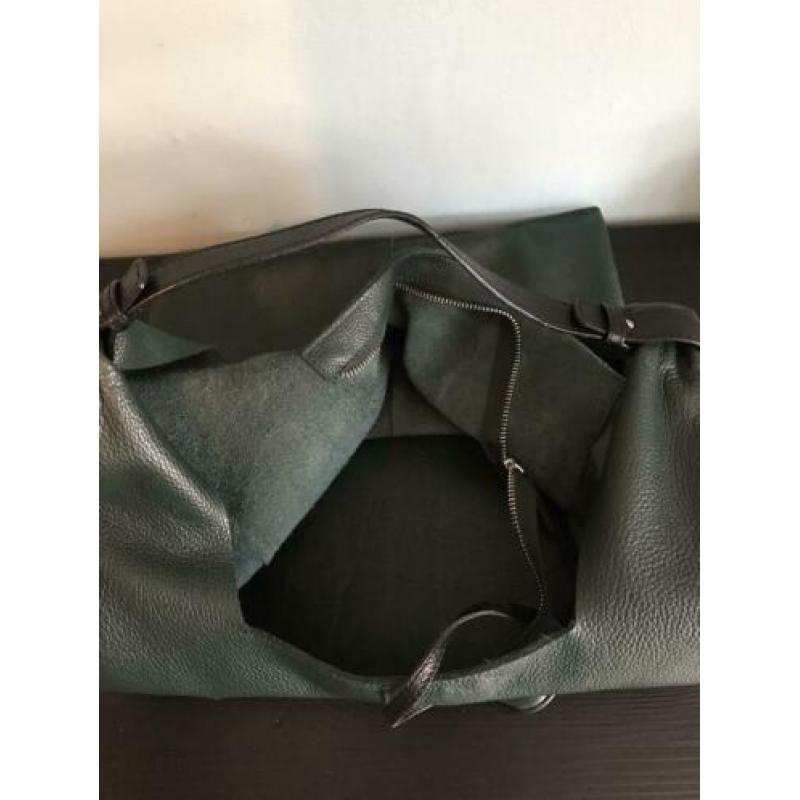 grote Echt leren shopper hand en schouder tas donker groen