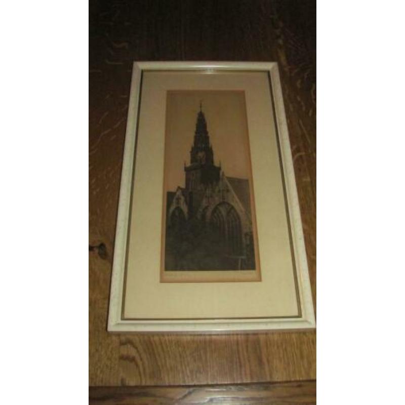 Amsterdam Oude Kerktoren - ets van J. Jacobs