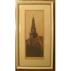 Amsterdam Oude Kerktoren - ets van J. Jacobs