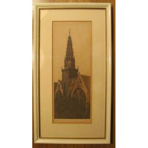 Amsterdam Oude Kerktoren - ets van J. Jacobs