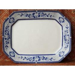 Grote antieke Engelse schaal van blauw wit porselein 45 cm.