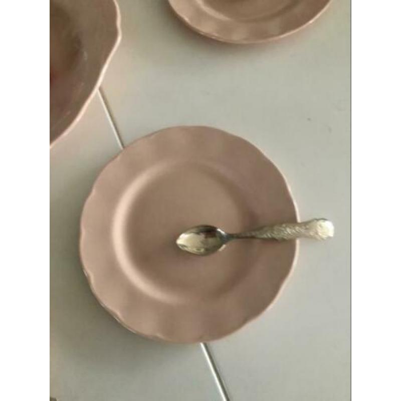 Grindley Peach petal antiek engels Roze gebakstel 7 delig