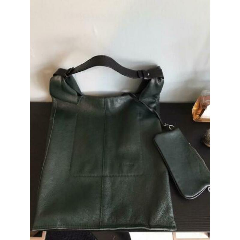 grote Echt leren shopper hand en schouder tas donker groen