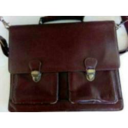 Mooie vintage leren leer tas schoudertas bruin 35x30x6