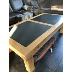 Eettafel blank eiken met lei steen