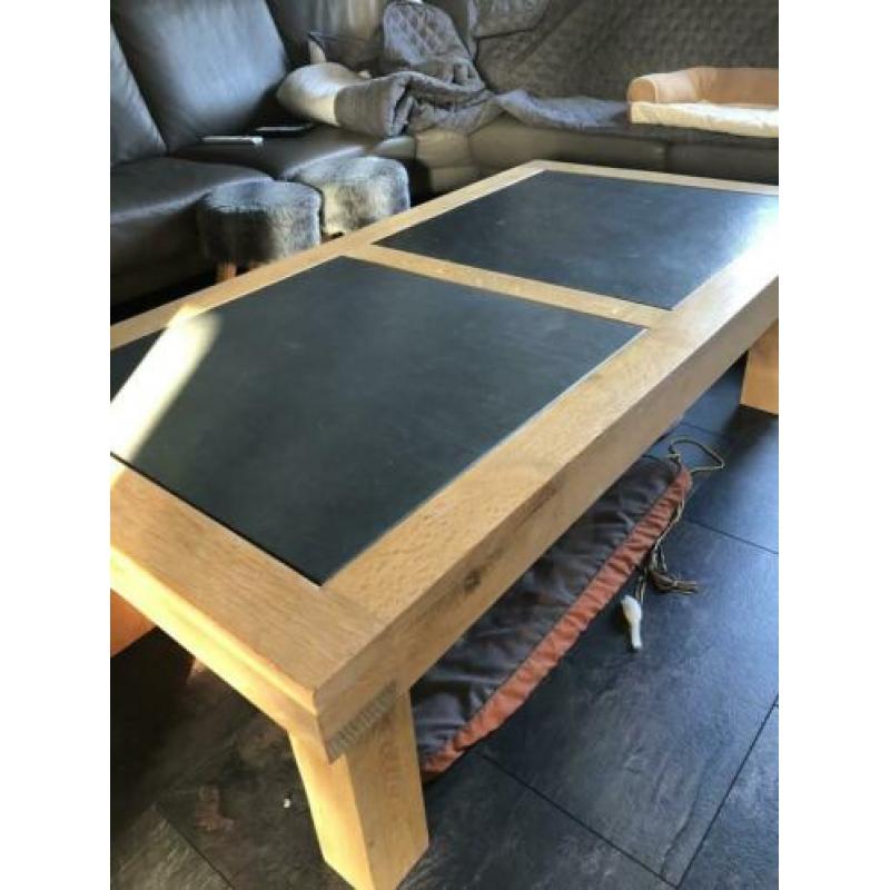 Eettafel blank eiken met lei steen