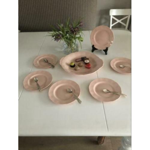 Grindley Peach petal antiek engels Roze gebakstel 7 delig