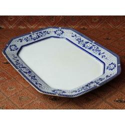 Grote antieke Engelse schaal van blauw wit porselein 45 cm.