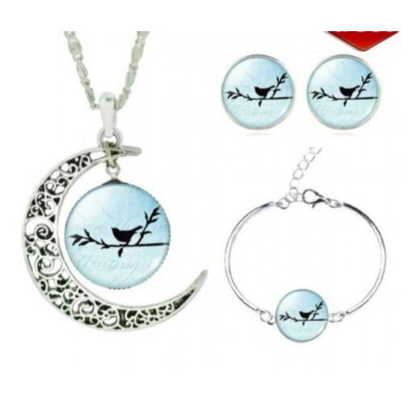 opruiming: prachtige 3-delige sieraden set 'VOGEL'