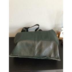 grote Echt leren shopper hand en schouder tas donker groen