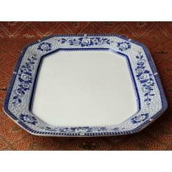 Grote antieke Engelse schaal van blauw wit porselein 45 cm.