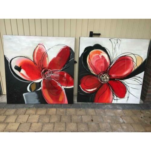 Duo schilderij Rode Bloem met Lak